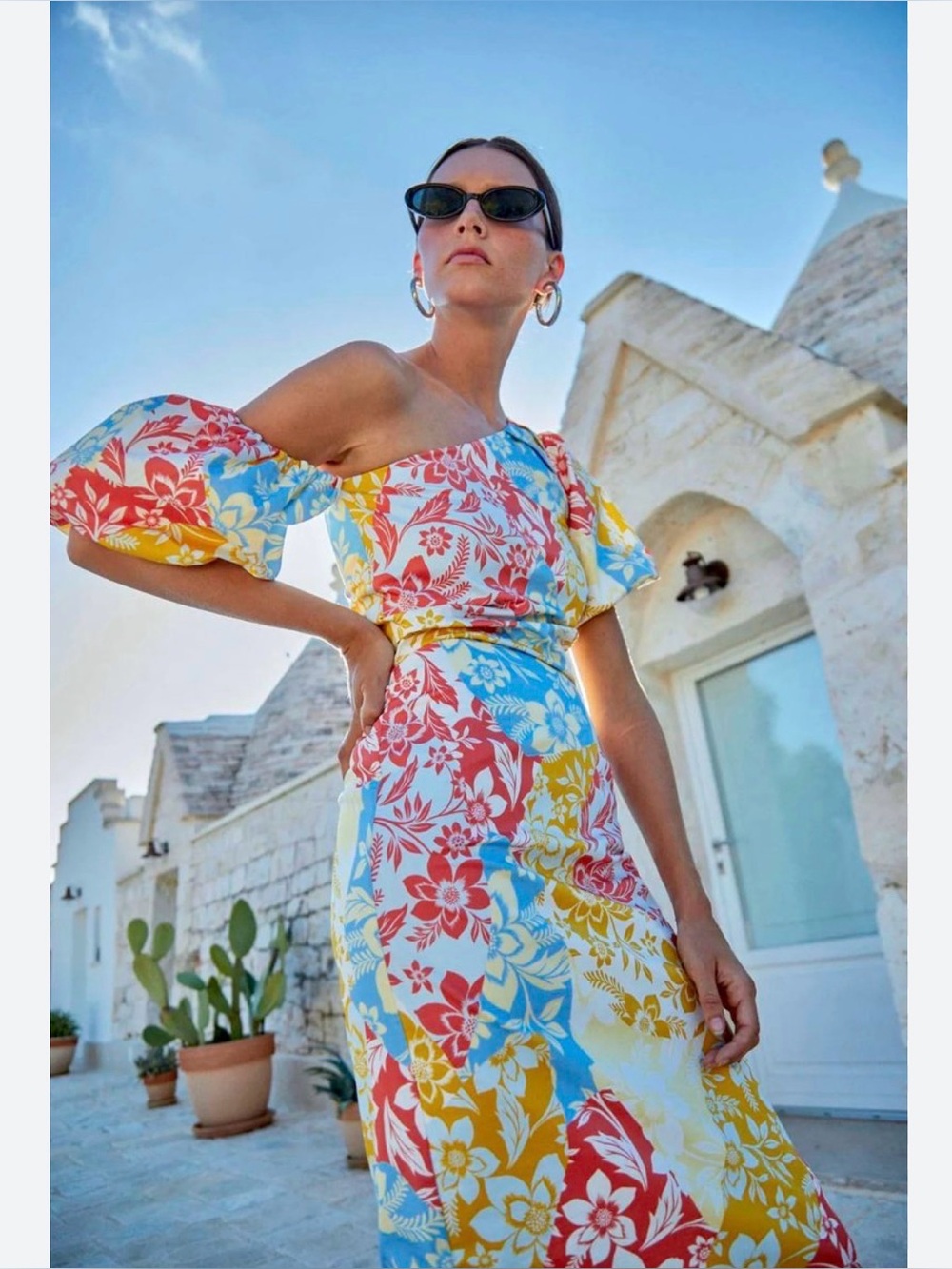 Hunter Bell One-Shoulder Floral Midi Dress in Multicolor